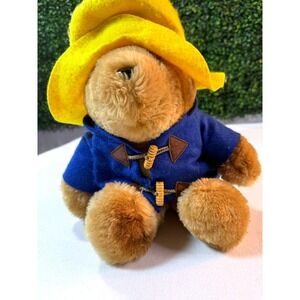Vintage 80s Paddington Bear Plush Eden Toys Sears Kids Blue Coat Yellow Hat 10"
